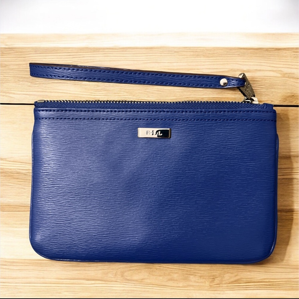 RALPH LAUREN LOWELL LARGE BLUE IRIS w/ SILVER  LEATHER WRISTLET